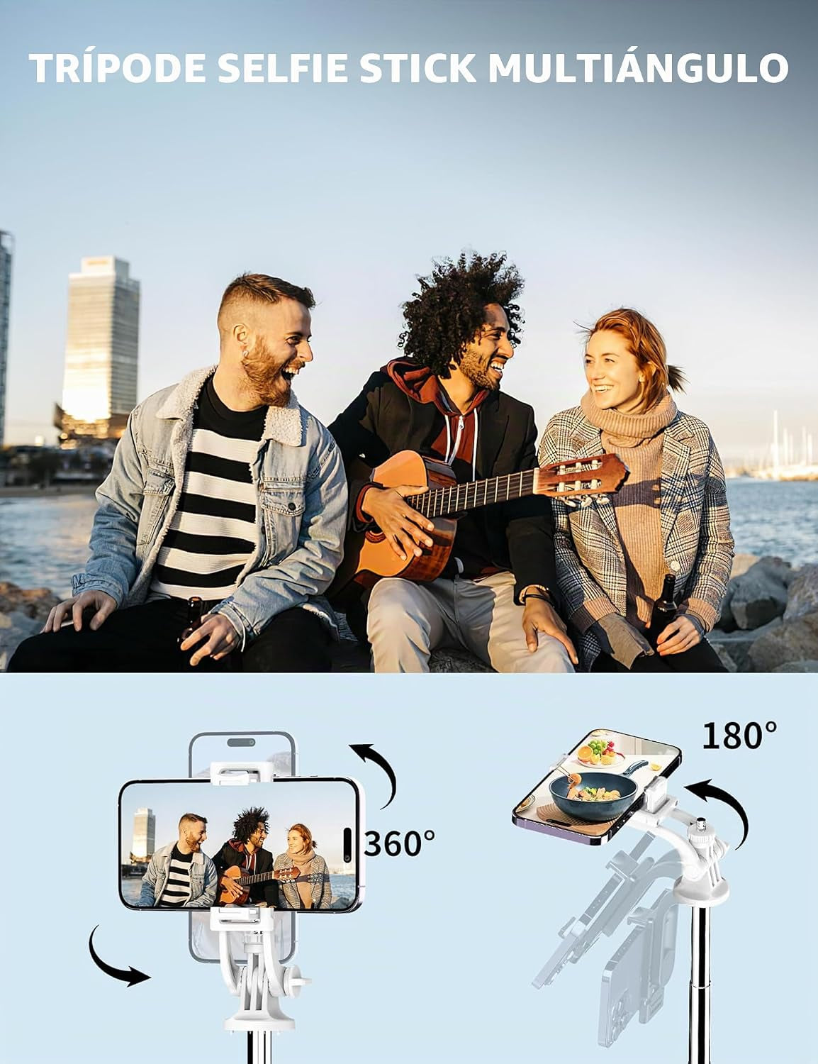 180CM Palo Selfie Trípode, Tripode Para Movil Extensible, Trípode De Teléfono Flexible Con Control Remoto Desmontable, 360 ° Rotación, Compatible Con Iphone 15 14 13 12 11 Pro, Android, Gopro, Cámara