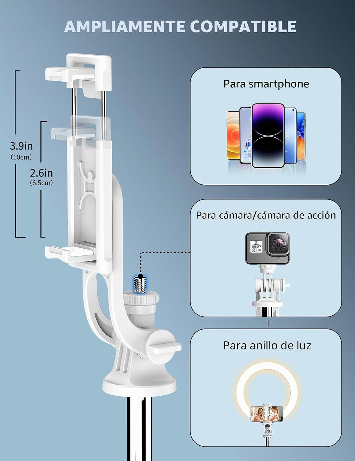 180CM Palo Selfie Trípode, Tripode Para Movil Extensible, Trípode De Teléfono Flexible Con Control Remoto Desmontable, 360 ° Rotación, Compatible Con Iphone 15 14 13 12 11 Pro, Android, Gopro, Cámara