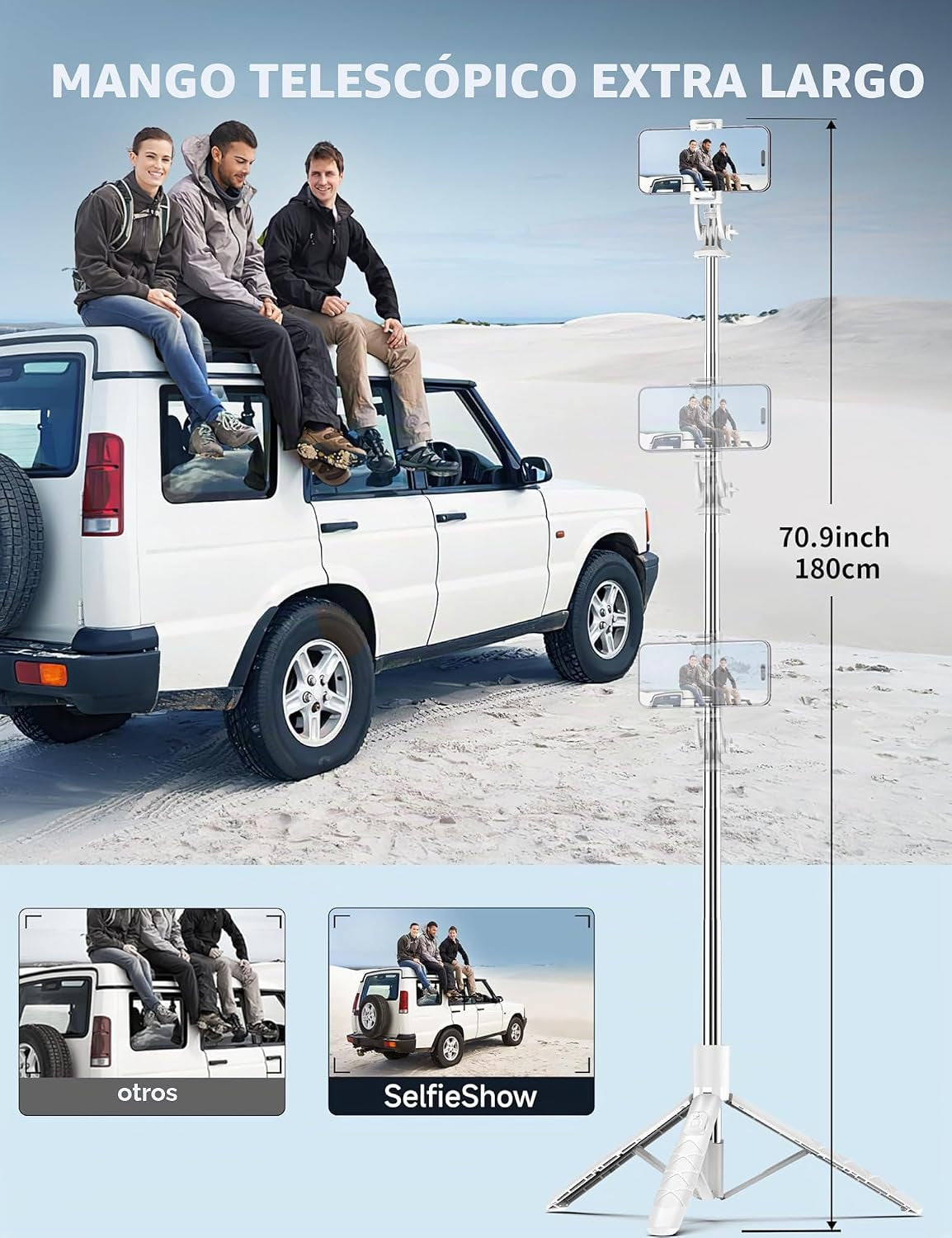 180CM Palo Selfie Trípode, Tripode Para Movil Extensible, Trípode De Teléfono Flexible Con Control Remoto Desmontable, 360 ° Rotación, Compatible Con Iphone 15 14 13 12 11 Pro, Android, Gopro, Cámara