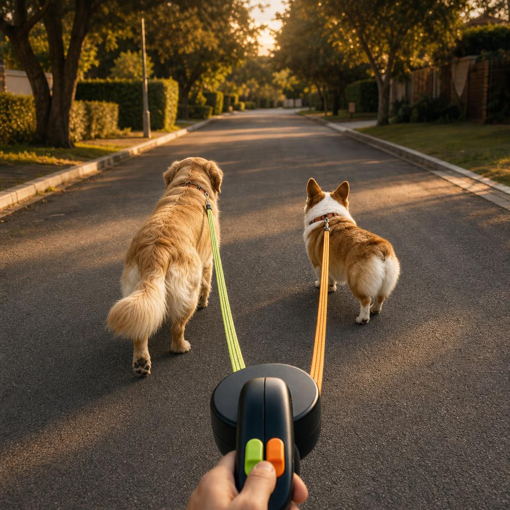 Paseando dos perros con la correa doble Tarinu