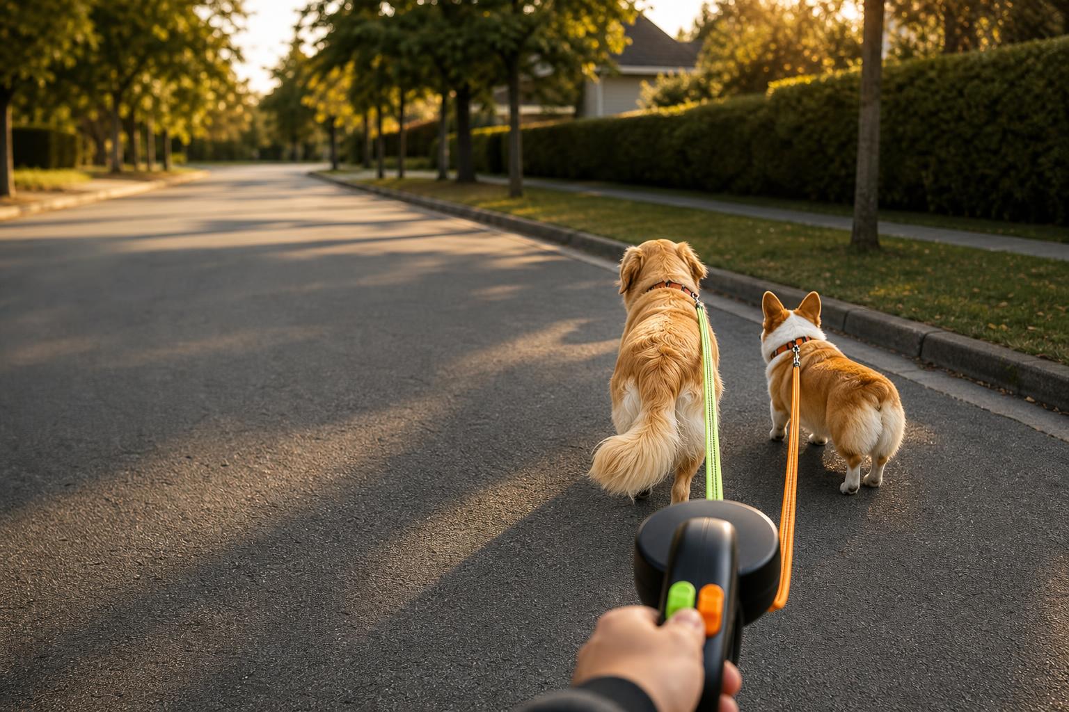 Paseando dos perros con la correa doble Tarinu